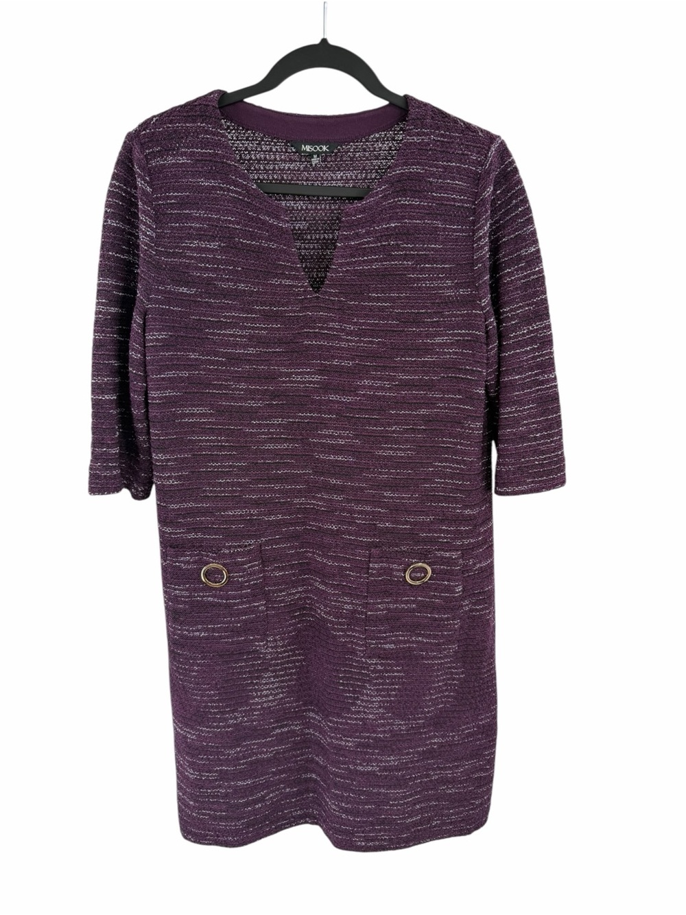 Misook Tweed Shift Dress Purple Black White Formal Casual Size Medium - Picture 2 of 6
